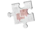 Bunte sprechblasen auf grauem puzzleteil