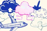 Grafik: Datenclouds und Flugzeuge