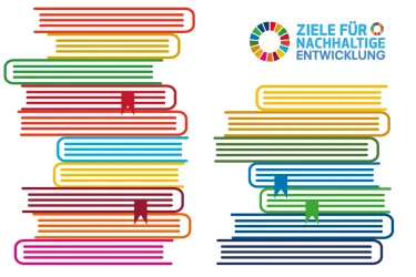 Bücherstapel grafisch bunt