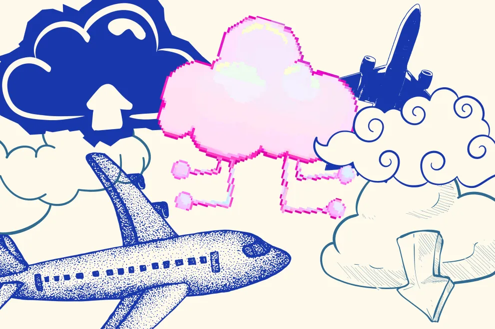 Grafik: Datenclouds und Flugzeuge